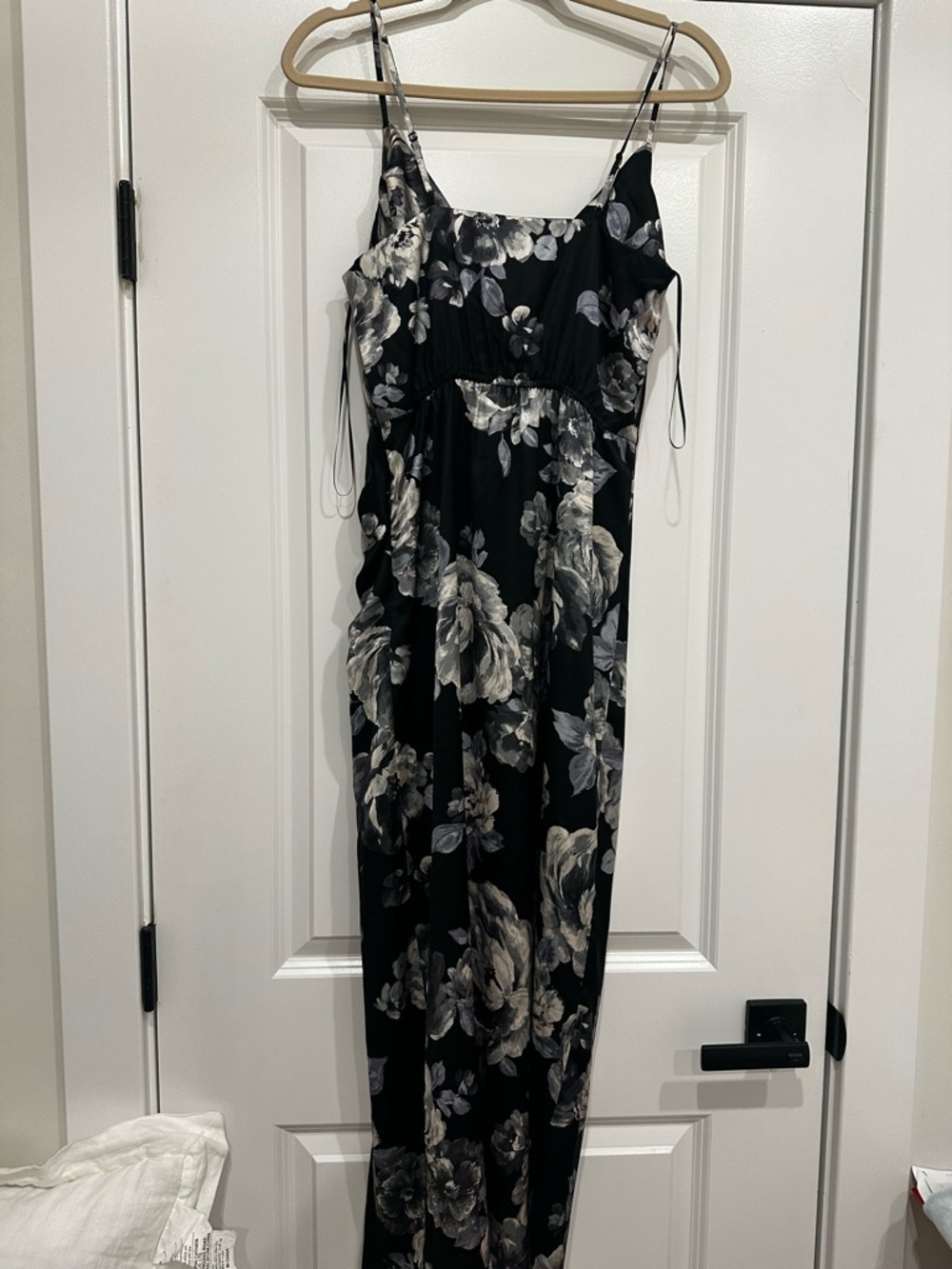 Milly Black Maxi Dress with Gray and Cream Floral Print